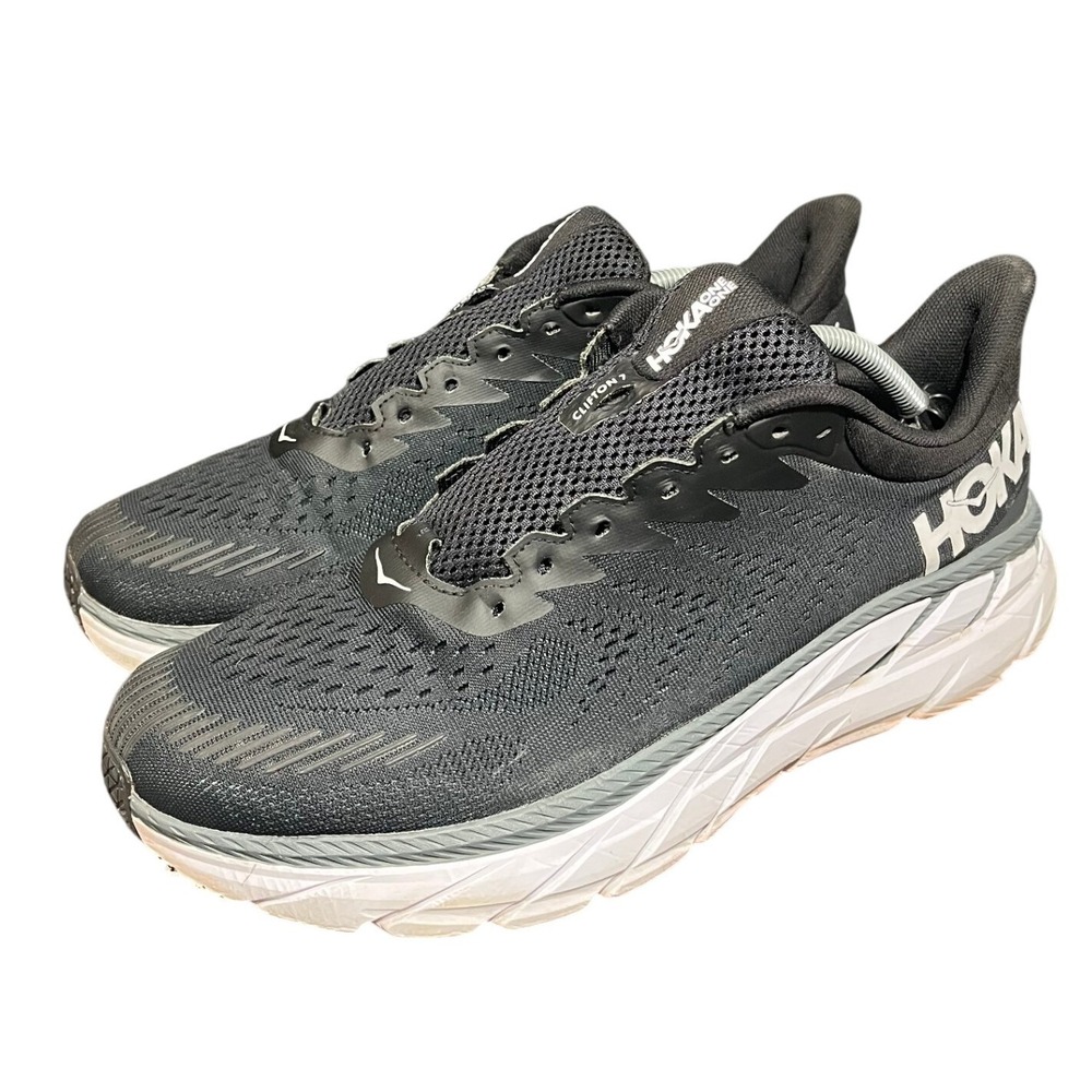 Hoka One One Clifton 7 Mens Black White Athletic Running Shoes‎ Sneakers 12.5